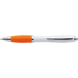 White Barrel Curved Design Ballpoint Pen with Coloured Grip