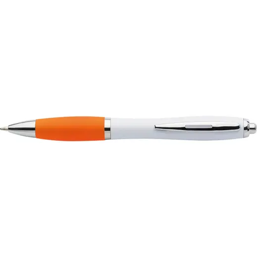 White Barrel Curved Design Ballpoint Pen with Coloured Grip