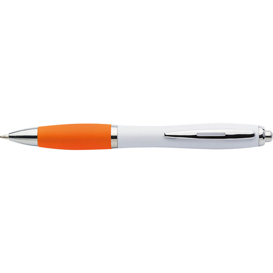 White Barrel Curved Design Ballpoint Pen with Coloured Grip