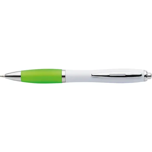 White Barrel Curved Design Ballpoint Pen with Coloured Grip