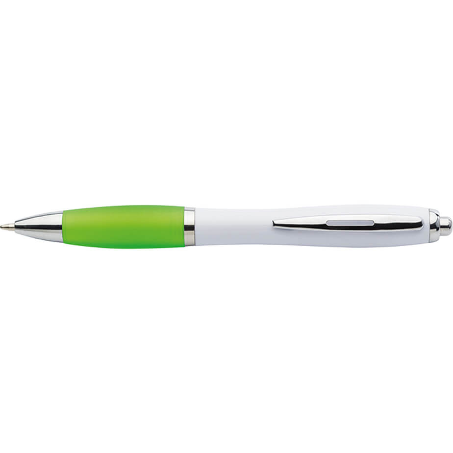 White Barrel Curved Design Ballpoint Pen with Coloured Grip