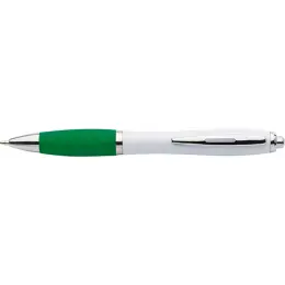 White Barrel Curved Design Ballpoint Pen with Coloured Grip