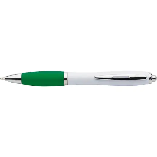 White Barrel Curved Design Ballpoint Pen with Coloured Grip
