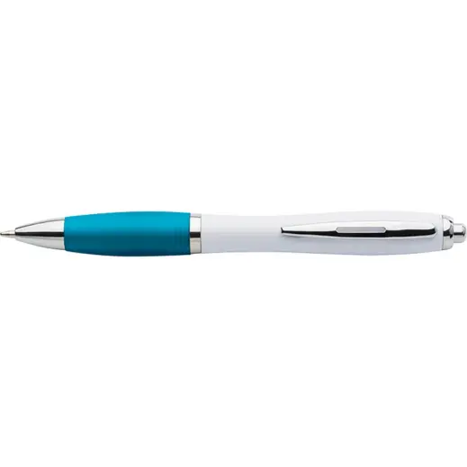 White Barrel Curved Design Ballpoint Pen with Coloured Grip