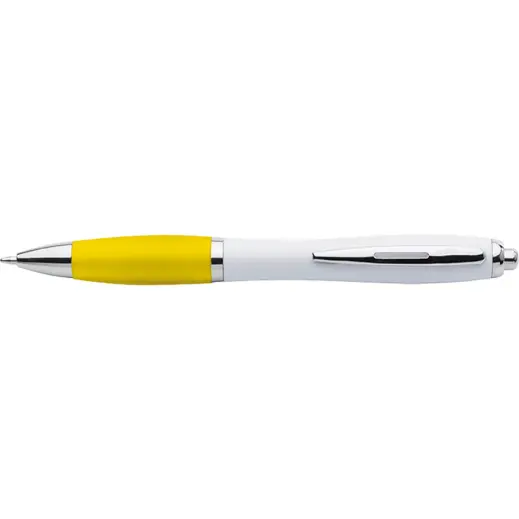 White Barrel Curved Design Ballpoint Pen with Coloured Grip
