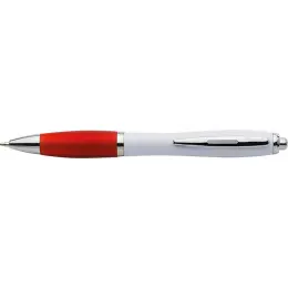 White Barrel Curved Design Ballpoint Pen with Coloured Grip