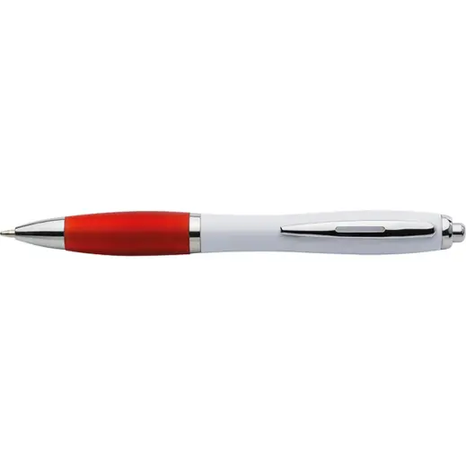 White Barrel Curved Design Ballpoint Pen with Coloured Grip