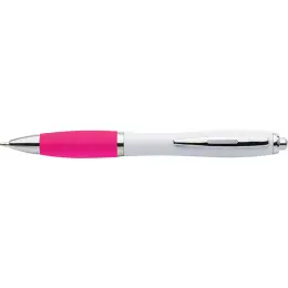 White Barrel Curved Design Ballpoint Pen with Coloured Grip