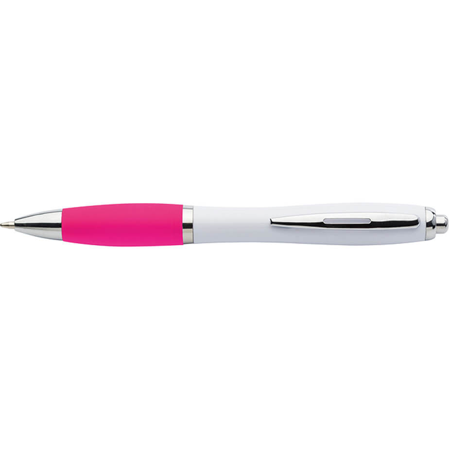 White Barrel Curved Design Ballpoint Pen with Coloured Grip