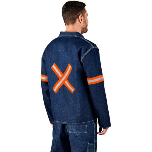 Cast Premium 100% Cotton Denim Jacket - Reflective Arms & Back - Orange Tape