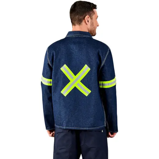 Cast Premium 100% Cotton Denim Jacket - Reflective Arms & Back - Yellow Tape