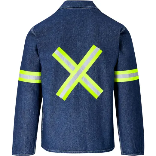 Cast Premium 100% Cotton Denim Jacket - Reflective Arms & Back - Yellow Tape