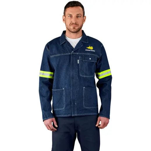 Cast Premium 100% Cotton Denim Jacket - Reflective Arms - Yellow Tape