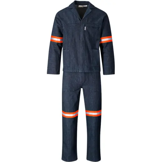Vintage 100% Cotton Denim Conti Suit - Reflective Arms & Legs - Orange Tape