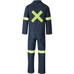 Vintage 100% Cotton Denim Conti Suit - Reflective Arms, Legs & Back - Yellow Tape