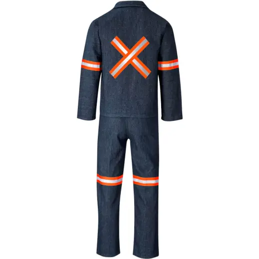 Vintage 100% Cotton Denim Conti Suit - Reflective Arms, Legs & Back - Orange Tape