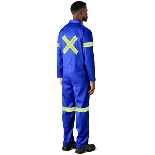 Safety Polycotton Boiler Suit - Reflective Arms Legs & Back - Yellow Tape