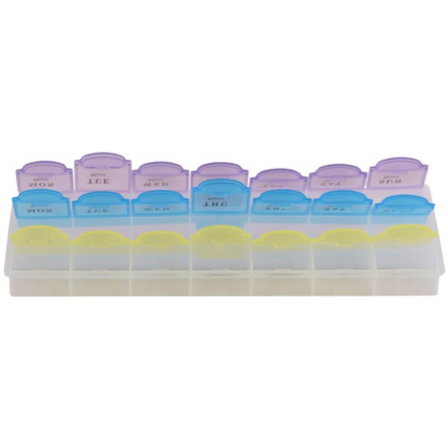 3-A-Day Weekly Pill Box Front Open