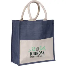 Okiyo Kachi Jute & Cotton Tote Navy Front Branded Image