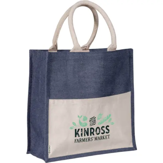 Okiyo Kachi Jute & Cotton Tote Navy Front Branded