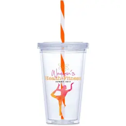 Malibu Double-Wall Plastic Tumbler & Straw Orange Image
