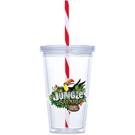 Malibu Double-Wall Plastic Tumbler & Straw Red