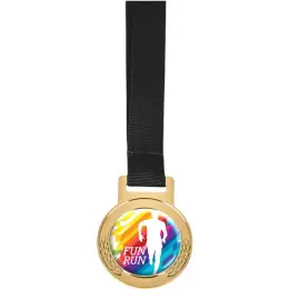 Achiever Medal With Black Petersham Lanyard Close Up Branded