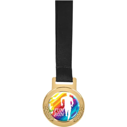 Achiever Medal With Black Petersham Lanyard Close Up Branded