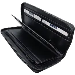 Ascot Leather Purse with 4 Bank Note Sections Black Slots Image