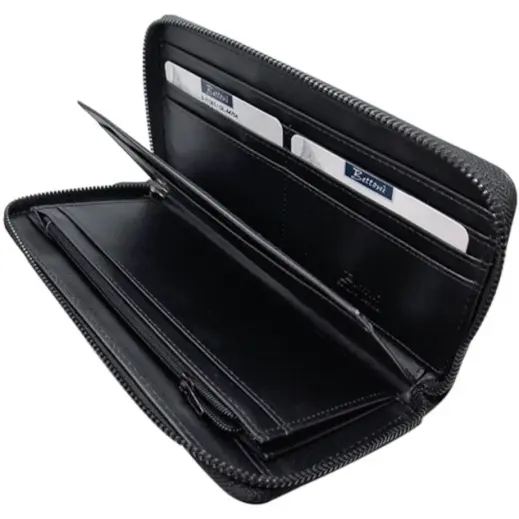 Ascot Leather Purse with 4 Bank Note Sections Black Slots