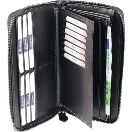 Ascot Leather Purse with 4 Bank Note Sections Open