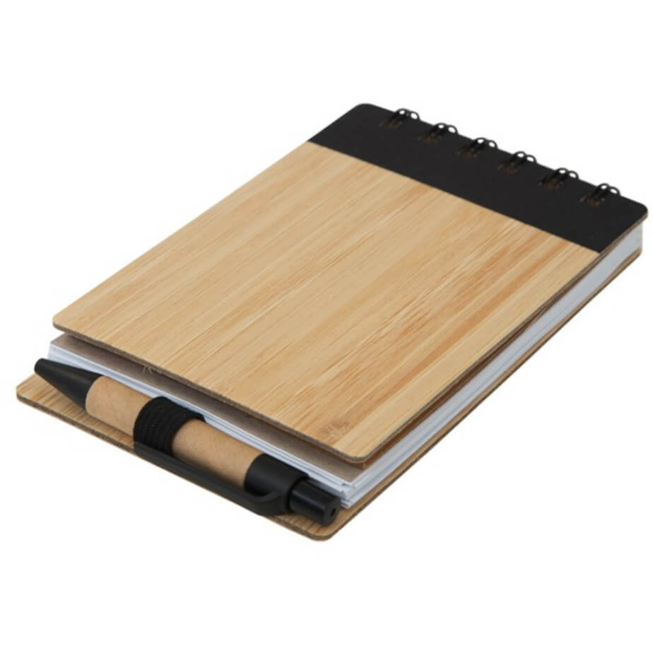 Wood Pocket Notepad & Sticky-Memo & Pen Black Front