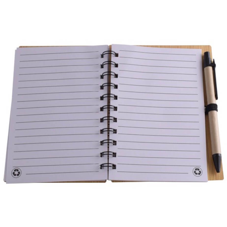 Bamboo Mid-Size Notebook & Pen Black-Brown Open