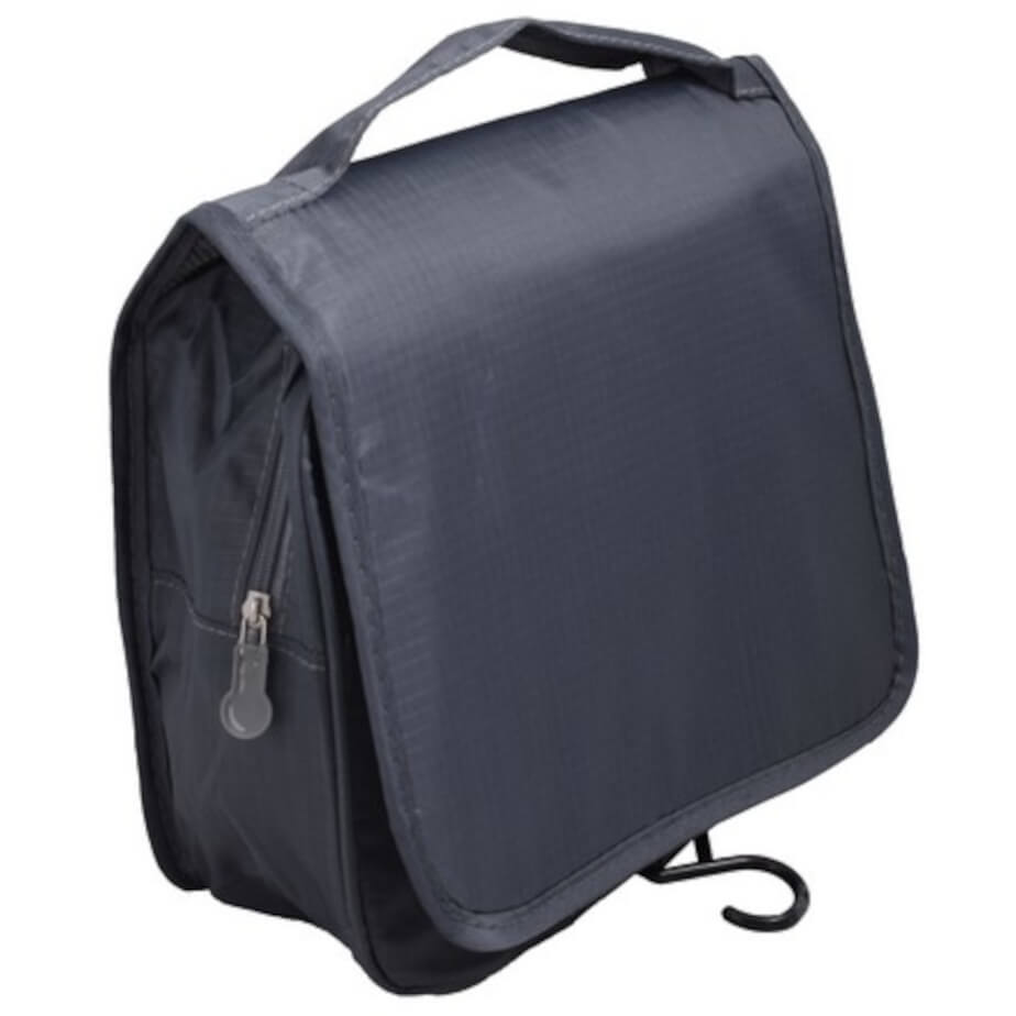 Velcro Hanging Toiletry Bag Dark Grey Folded