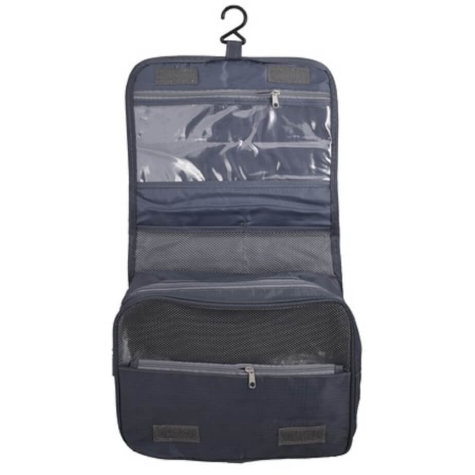 Velcro Hanging Toiletry Bag Dark Grey Open
