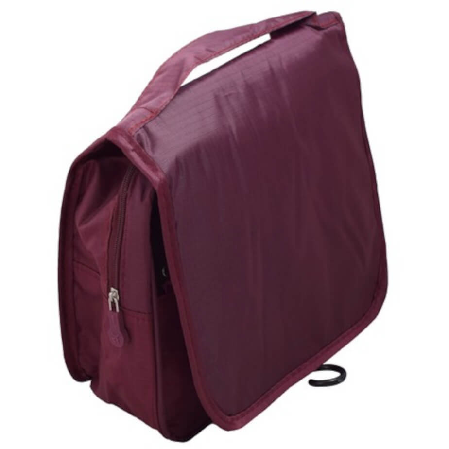 Velcro Hanging Toiletry Bag Maroon Closed