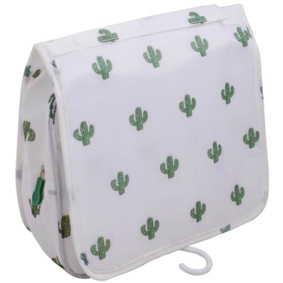 Velcro Hanging Toiletry Bag White Green Folded