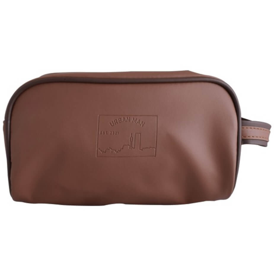 Urban Man Chestnut Toiletry Bag Tan Chocolate Brown Front