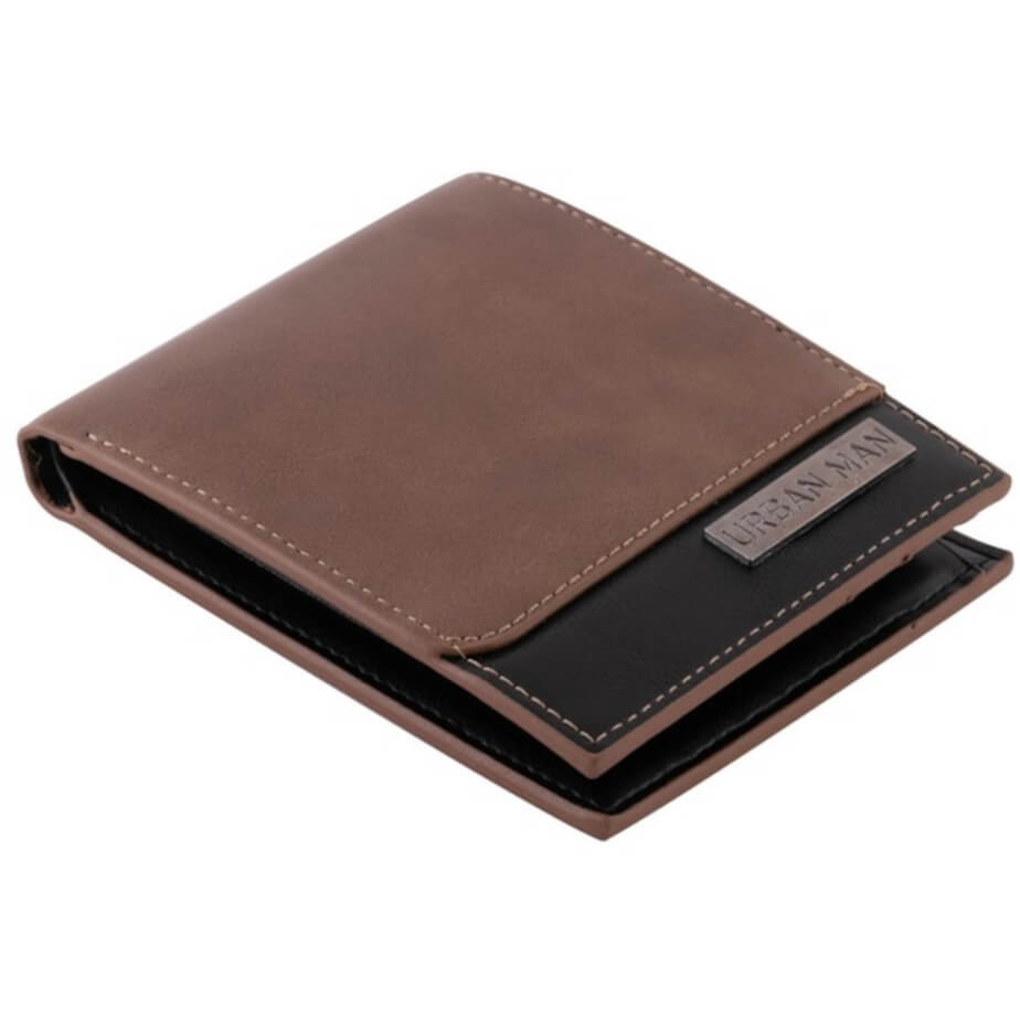 Urban Man Quinn Double Layer PU Wallet Black Tan Closed