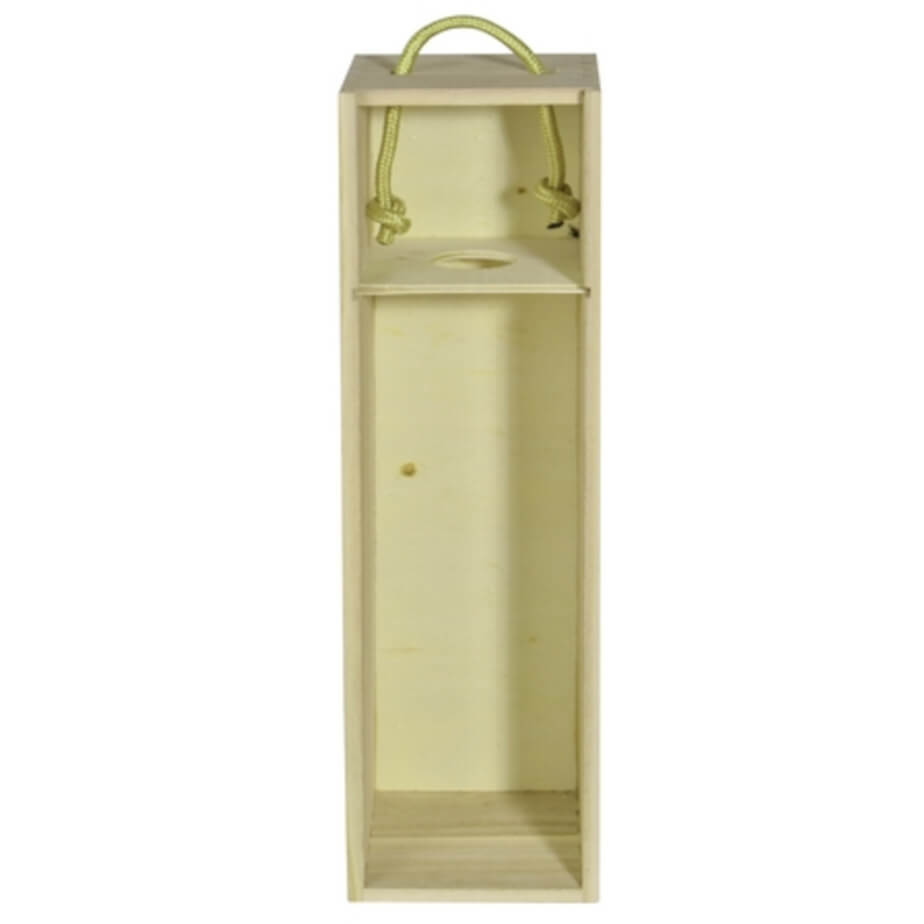 Pine Wine Bottle Box Brown Front Open