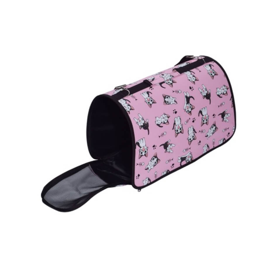 Cat Carrier Bag Medium Pink Open
