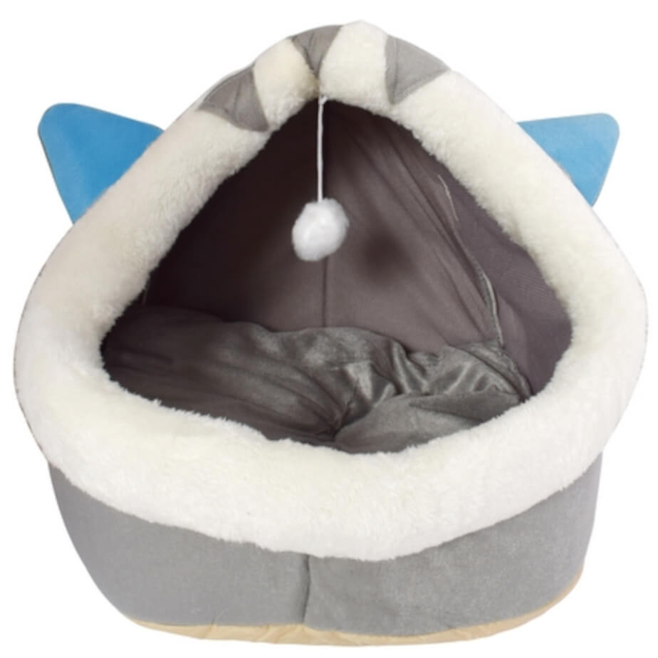 Cat Plush Bed Grey-Sky Blue Front