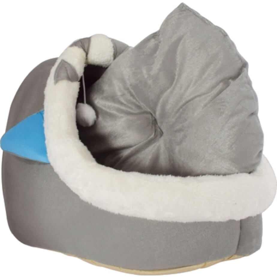 Cat Plush Bed Grey-Sky Blue Inner