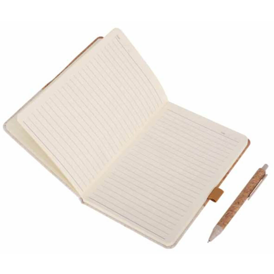 Borsa Eco Neutral Set - A5 Cork Hardcover Notebook & Pen Open