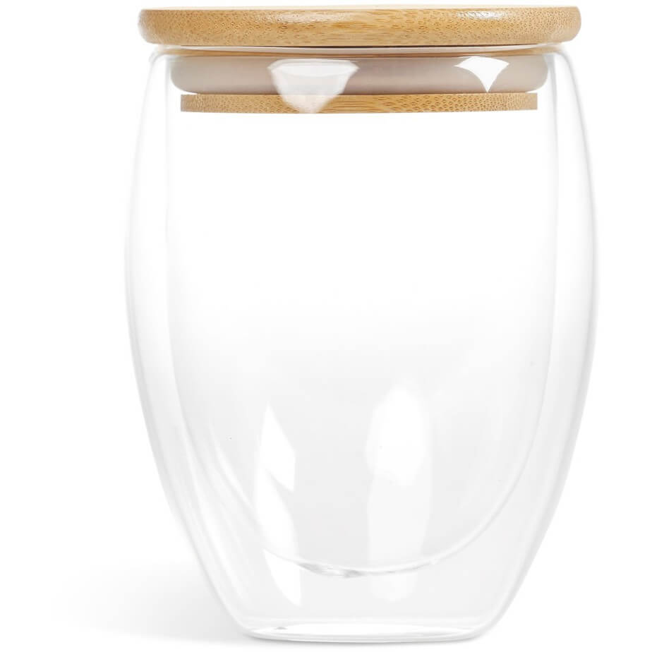 Okiyo Moco Glass & Bamboo Double-Wall Cup Front