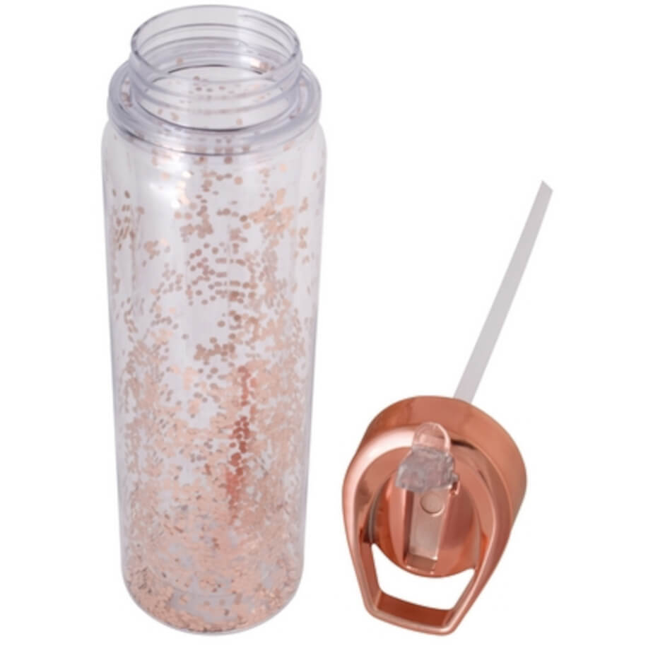 Glitter 1 Litre Water Bottle Transparent Rose Gold Open