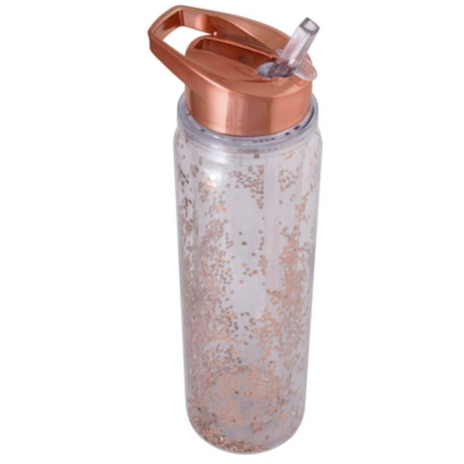 Glitter 1 Litre Water Bottle Transparent Rose Gold