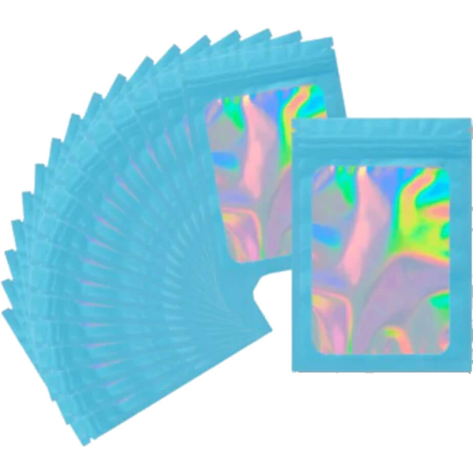 Holographic Mylar Pouch - Pack Of 10 Blue
