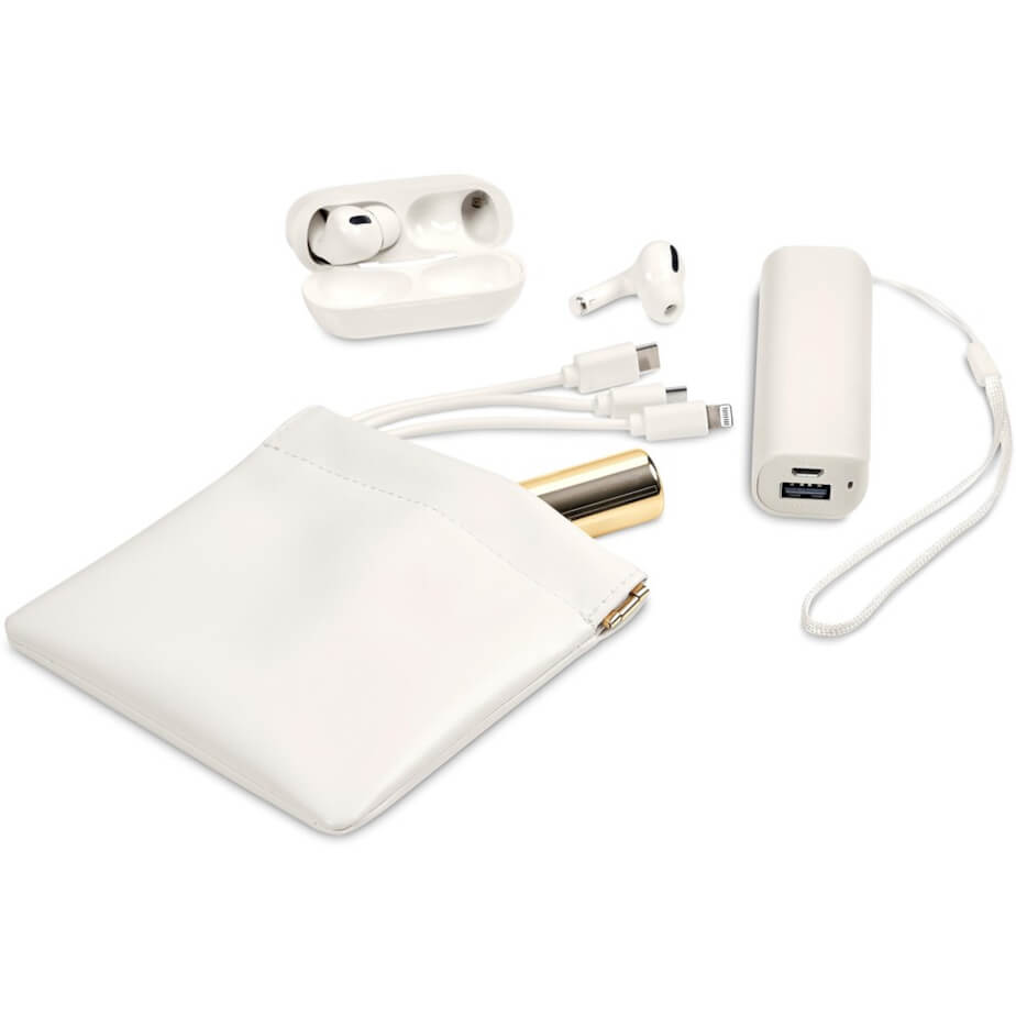 Eva & Elm Plush PU Tech & Accessory Pouch Cream Display