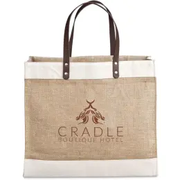 Okiyo Reza Jute & Cotton Tote with Leather Handles - Main Image